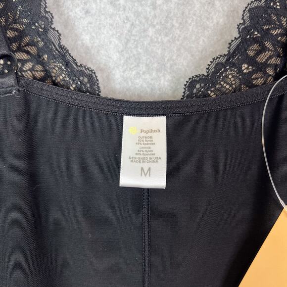 Popilush Black Shapewear Lace V Neck Side Slit Maxi Slip Dress Size Medium - Picture 8 of 9